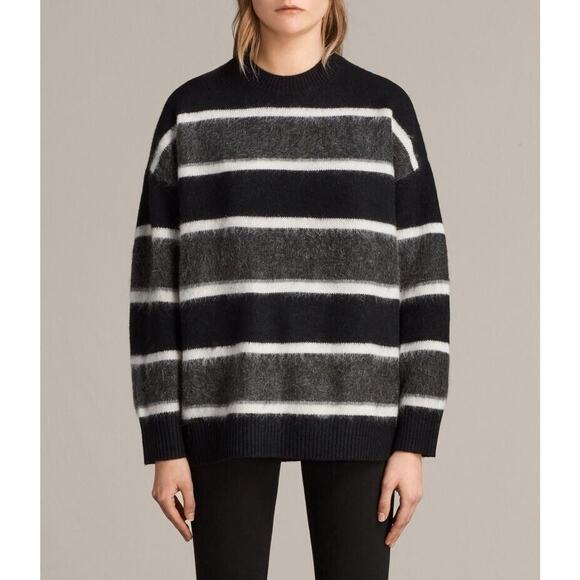 ALLSAINTS Edi Crew Sweater Striped Oversized Size S - Picture 1 of 15